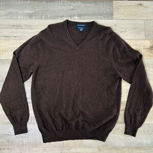 100 % Cashmere Club Room Dark Brown V-Neck Sweater